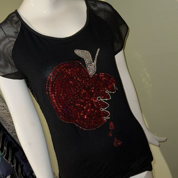 Disney Couture rhinestone sequin apple slipper lace backsnow white cap sleeve . - Picture 3 of 12